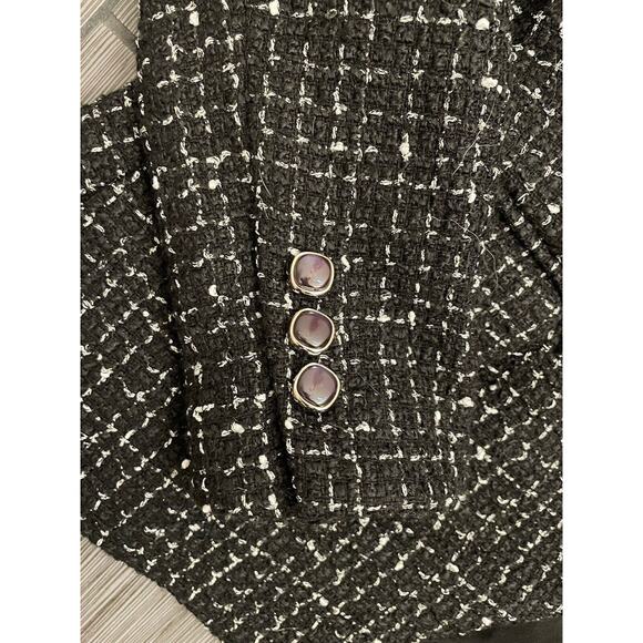 Rachel Zoe Tweed Double Breasted Black Blazer Jacket Wool Blend Size Medium - Picture 4 of 6